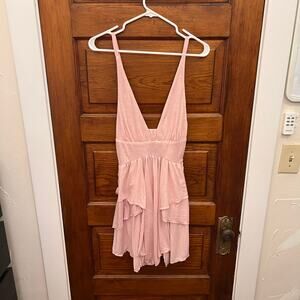 Free People Star Gaze Mini Dress XS Pink Chalk Tiered Ruffle Hem NWT's $78